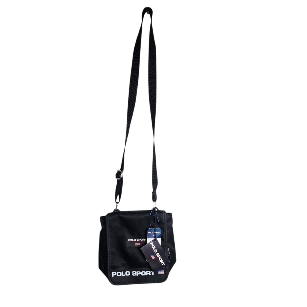 Polo Sport Ralph Lauren Black Nylon Crossbody Messenger Bag Logo Flap